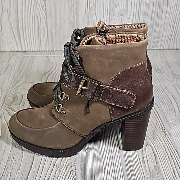 Nicole Sylvie Mint Brown Lace Up Look Zip Side Leather Ankle Boots Womens 9 NEW - Picture 4 of 11